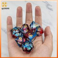 QIZI9595 7Pcs เรซิน ชุดลูกเต๋าของเหลว Polyhedral สีดำสีฟ้าสีม่วง ลูกเต๋าเหลว ของใหม่ D4 D6 D8 D10 D12 D20 ลูกเต๋าสำหรับเกมบนโต๊ะ สำหรับ D D DND