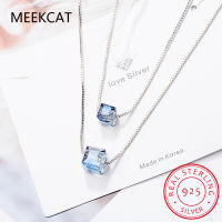 925 Sterling Silver Double Layer Square Simple Cube Crystal Necklace For Women Choker Silver Necklace S-N194