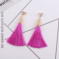 【hot】℡  Bohemia Ethnic Tassel clip on earrings Brand Jewelry Alloy Plating Dangle Pierced Ear Clip