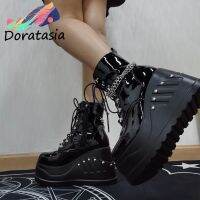 Xi Ke Brand Punk Goth Platform Motorcycle boots Wedges Womens Boot Lace Up Trendy INS Hot Sale Chain 2022 Casual Luxury Womens Shoes