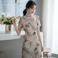 【มาใหม่】จีนแบบดั้งเดิมที่ดีขึ้น Cheongsam ผู้หญิงฤดูร้อนใหม่สไตล์หนุ่มทุกวันแขนสั้น Qipao ชุด