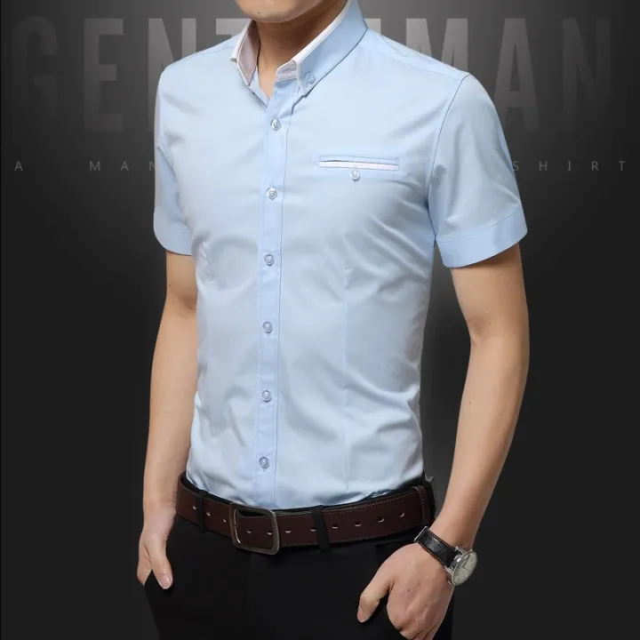 men-business-shirts-short-sleeve-formal-shirt-m-5xl-เสื้อเชิ้ตแขนสั้น-สีพื้น-สไตล์แฟชั่น-สำหรับผู้ชาย