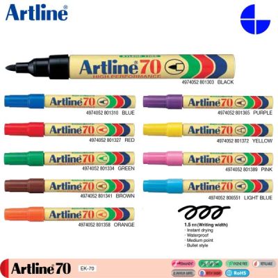 Artline ปากกาเคมี มาร์เกอร์ลบไม่ได้ กันน้ำหัวแหลม 2-5มม อาร์ทไลน์ EK-70-มี7สี