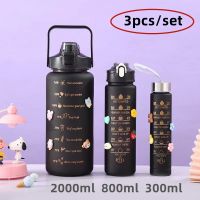 Large Capacity Water Bottle 3pcs/Set Sports Water Bottle With Time Marker Bottle Outdoor Travel Fitness Jug Hiking Camping Cup