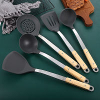 Wooden Handle Silicone Spatula Wok Spatula Slotted Shovel Turner Rice Spoon Serving Utensil Set Kitchen Cooking Baking Tools