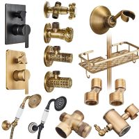 【YF】 Antique Brass Shower Mixer Valve Toilet Filling Valves Wall Handshower Bracket Arm Extend Tube Double Triangle