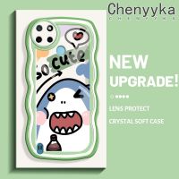 Chenyyka เคสสำหรับ Realme C15 C25Y C21Y C21ลาย เคสการ์ตูนน่ารักลายฉลามใหม่มาการอง ขอบคลื่นเคสมือถือกันกระแทกแบบใสนิ่มเคสโปร่งใสลายรูปฝาครอบป้องกันซิลิกาเจลที่สร้างสรรค์