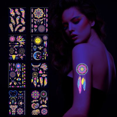 【CW】 Lasting Personality Fluorescent Bronzing Color Feather Arm Stickers