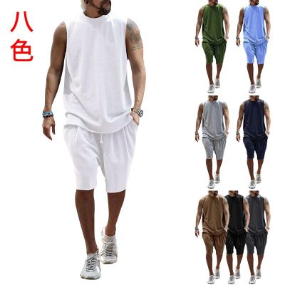 2023 Cross-border New Summer Sleeveless Sports Suit mens Casual Tops Sleeveless Vest Shorts Two-piece mens