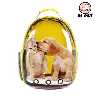 MILLY HOUSE♥Pet travel backpack #YELLOW กระเป๋าเป้สะพายหลัง,พลาสติกแข็งแคปซูลแคปซูลระบายอากาศกระเป๋าเป้แบบใสสำหรับแมวลูกสุนัขและกระต่าย สีเหลือง