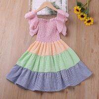 Girls Dress Summer Flying Sleeve Striped Print Cake Cute Sweet Ruffles Princess Dress Holiday Kids Dresses For 1 2 3 4 5 6 Years  by Hs2023