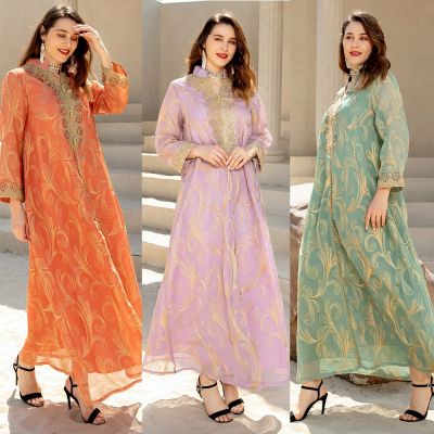 Summer Long Sleeve Islamic Evening Gown Dresses for Fashion Muslim Womens Jalabiya Embroidered Miiddle East Abayas