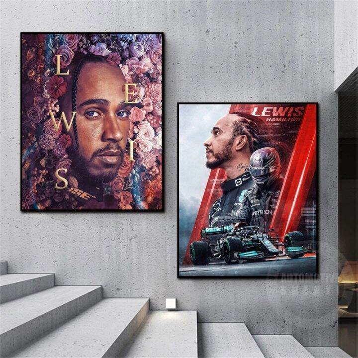 lewis-โปสเตอร์แฮมิลตัน-f1แชมป์ตำนานการแข่งรถรูปผ้าใบพิมพ์ลายสำหรับศิลปะตกแต่งผนังบ้านห้องนั่งเล่นรูปภาพตกแต่ง