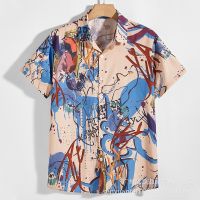 LASGO New Casual Mens Shirt Amazon Best Selling Beach Shirt Hawaiian Street Tide Graffiti Shirt