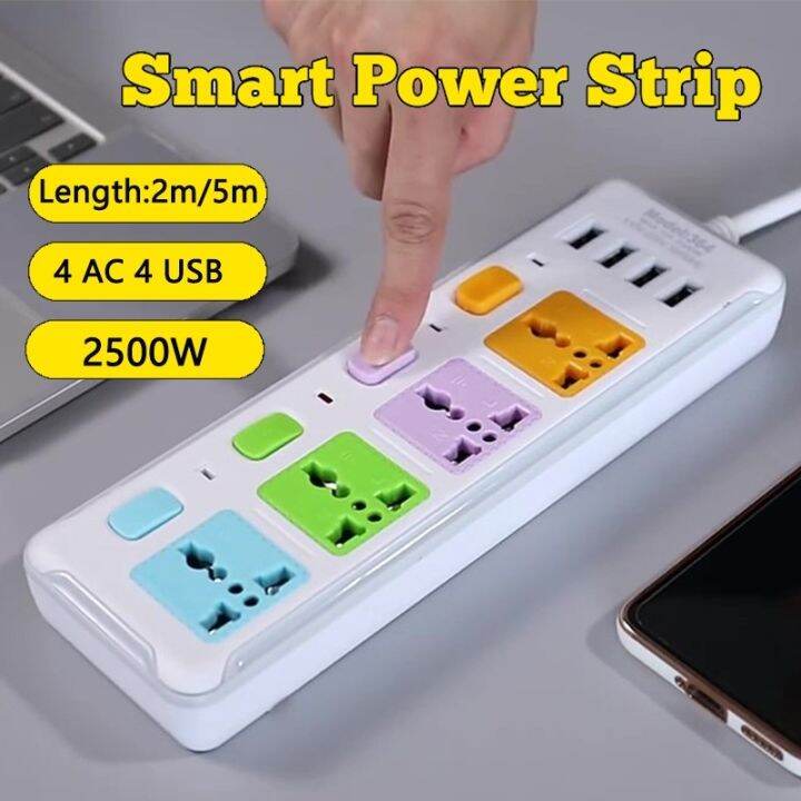 5M/2M Power Strip Extension Cord Function Power Socket 4 AC 4USB
