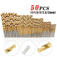 50Pcs 1.0/1.5/2.0/2.5/3.0Mm Twist Drill Bit Set Titanium Coated Hss Drill Set For Metal Aluminium Drilling Tool Woodworking