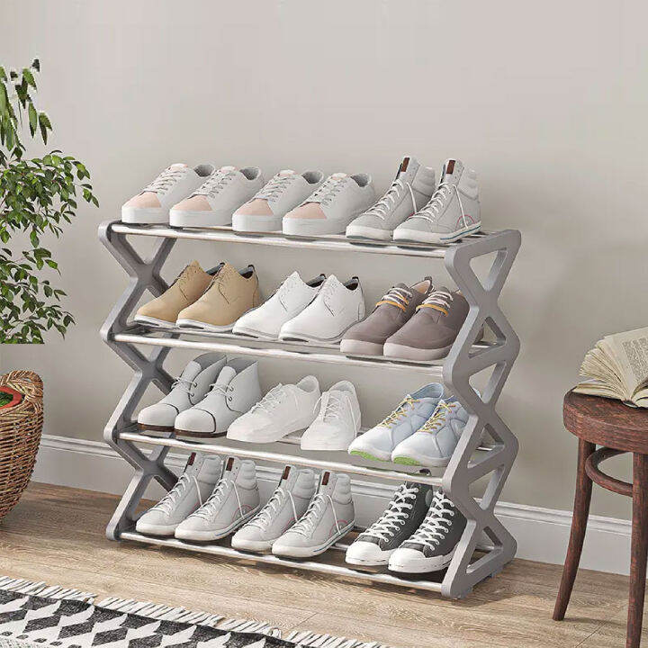 4 layer Xshaped Shoe Rack Organizer Plastic Shelf Stand Space Saver