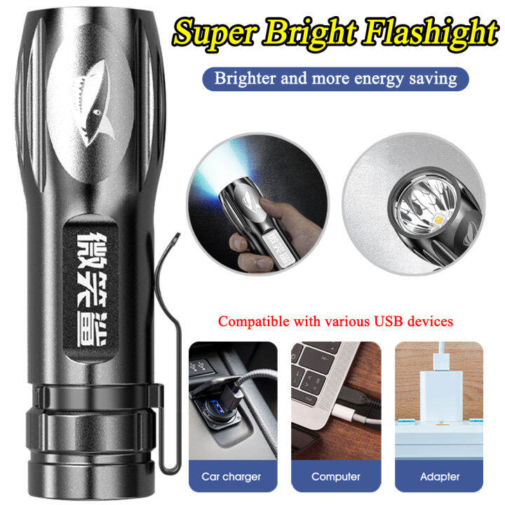 portable-camping-strong-light-flashlight-outdoor-concentrating-long-range-usb-rechargeable-mini-abs-flashlight-with-holder