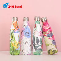 500ml creative pink stainless steel water bottle double wall thermos teacup coffee travel sports drink bottle insulated cup gife