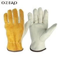 OZERO ถุงมือคนหนัง Cowhide ทำงาน,เหมาะสำหรับใส่ทำงานเชื่อมป้องกันความปลอดภัยสำหรับสวนกีฬา MOTO ขับรถสวมต่อต้านเหมาะสำหรับถุงมือ1008