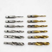 1/6 Buah Set Mata Bor Tap Hex Shank Titanium Plated HSS Screw Thread Bit Screw Machine Tap Majemuk M3 M4 M5 M6 M8 M10 Alat Tangan