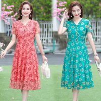 ✗♣ Mother put new chiffon dress with short sleeves in summer 2022 wealthy woman older Venus gauze dress