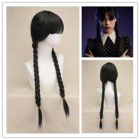 Wednesday Addams Cosplay Wig Movie Addams Family Long Black Braids Hair With Bangs Resistant Synthetic Wig For Halloween Party