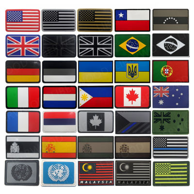 PVC ธง Patches UK เช็กสเปนฝรั่งเศสเยอรมนีอิตาลี US รัสเซียกองทัพทหารยุทธวิธี Hook Badge ยางไหล่สัญลักษณ์ Applique
