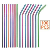 100Pcs Metal Drinking Straws Reusable 304 Stainless Steel Straw Straight Bent Shape Eco-friendly Party Drinkware Bar Accessory Barware