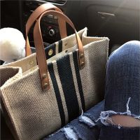 ZZOOI Simple Fashion Large-capacity Handbag For Ladies Vintage Striped Tote For Female Portable Ol Business Briefcase Korean Style