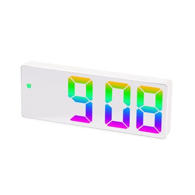 Colorful Alarm Clock LED Clock LED Screen Display Modern Desktop Clock for Home (White Shell-Mirror C Model)