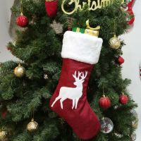 Cute Embroidery Christmas Socks Tree Pendant Christmas Sack Hanging Ornaments Gift Candy Bag Fireplace Decorations for Home Xmas