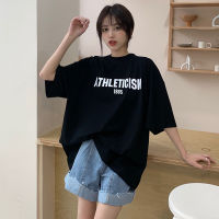 Spot parcel post50 Cotton 50 Polyester Simple Letters T T-shirt Womens Short Sleeve Fashion Design Loose Niche 2023 Summer ins Korean Style Top