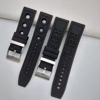 2023 new☄☜﹊ Tali jam tangan karet silikon lembut hitam berkualitas merek 22mm 24mm gelang jam untuk navitimer/avenger/tali pengikat