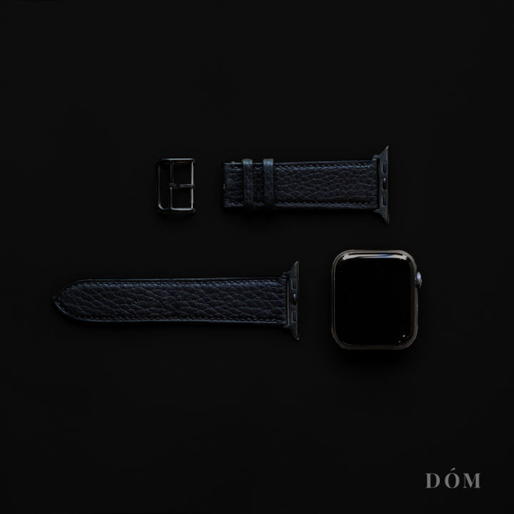 สายนาฬิกา-apple-watch-dom-type-02-black-สายนาฬิกาหนังแท้-german-deep-grain-สายแอปเปิ้ลวอชหนังแท้