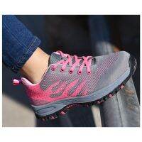 [TINGGU]Womens Safty shoes Anti smash ati piercing and quality breathable mesh pink Rubber sloe Sport Hiking shoes-F136
