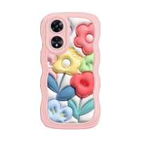 ARIZINO เคส OPPO Reno 8T 5G Reno 8T 4G Reno 8Z 5G Reno7 Z 5G Reno8 5G Reno6 5G Reno5 5G Reno2F คลื่นภาพวาด3D ดอกไม้ซิลิโคนเคสโทรศัพท์