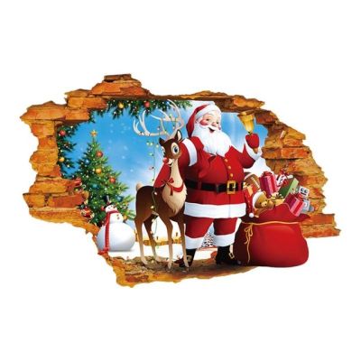 【✴COD✴】 shang815558 สติ๊กเกอร์ติดผนังกวางเอลค์ซานตาคลอสมนุษย์หิมะที่ถอดออกได้กระจกตู้โชว์