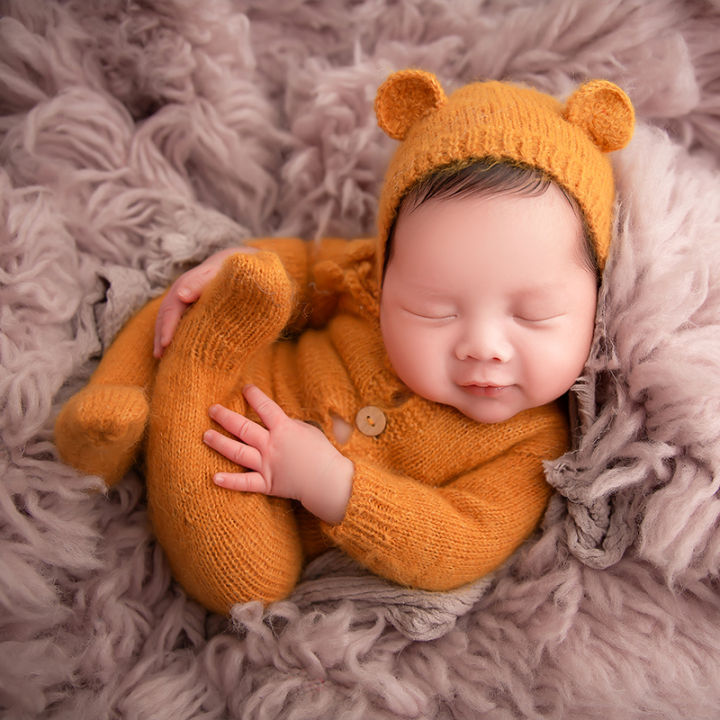 ทารกแรกเกิดการถ่ายภาพอุปกรณ์ประกอบฉากชุดหลวมง่วงนอนหมวก-bebe-ถักแขนชุดเด็กภาพตัดเท้ายิง-romper-ชุดนอนอุปกรณ์