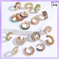 JING งานสังสรรค์ ของขวัญแฟชั่น ไม่เจาะ Rhinestone Dangle เครื่องประดับ ต่างหู CZ Cuff ที่ครอบหู Cubic Zirconia รูปตัว C คำแถลง