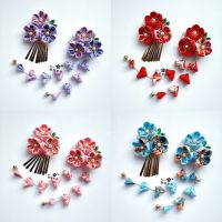 【CW】 Ancient Style Cosplay Sakura Tsumami zaiku Kanzashi Hairpin Hanfu Kimono Yukata Tassels Bell Hair clip Girl Accessories