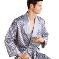 Men Luxury Silk Bathrobe Geometric Robes Plus Size 5XL kimono Gown Male Robes V-neck Satin Sleepwear Pijamas Male