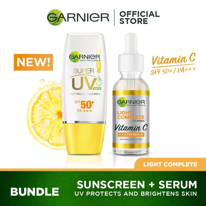 Garnier Bright Complete Vitamin C Serum 30ml Brightening Sunscreen Spf50 Skincare Set Fade