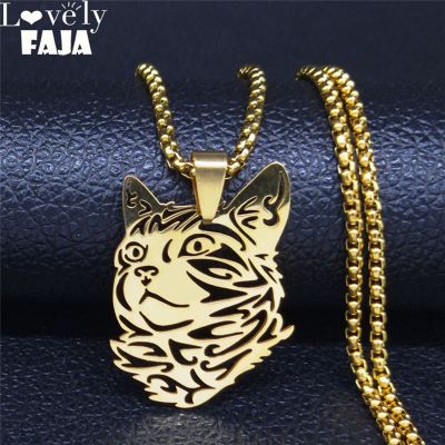 2022 Fashion Cat Stainless Steel Long Chain Necklace for Women/Men Gold Color Cat Necklaces Pendants Jewelry kolye N924S03