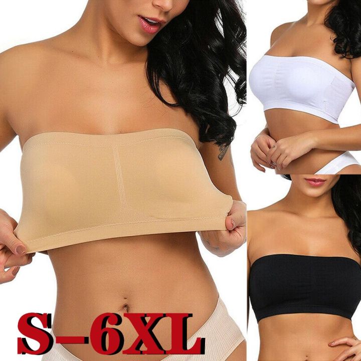 MOMO【S-6XL】Double Layers Plus Size Wireless Bra Women's Seamless Strapless  Bra Bandeau Tube