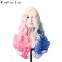 WoodFestival Colored Wig Synthetic Hair Cosplay Wigs For Women Long Black Brown Pink Blonde Red Purple Blue Gray Wavy Ombre