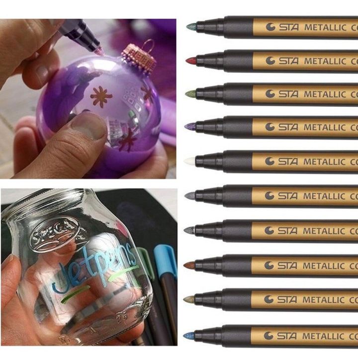 ชุดปากกาเคมีปากกาโลหะ10สีอุปกรณ์ทำระบายสีสำหรับแก้วหินการ์ดเซรามิกซีดีแบบทำมือปากกาอะคริลิคสมุดภาพ