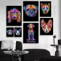 French Bullfighting Dog Color Poster Printing Animal Watercolor Canvas Painting Abstract Wall Art Picture Living Room