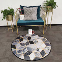 Bubble Kiss Nordic Style Black Gold Square Pattern Round Carpet Home Living Room Decor Floor Mat Polyester Rug for Children Room