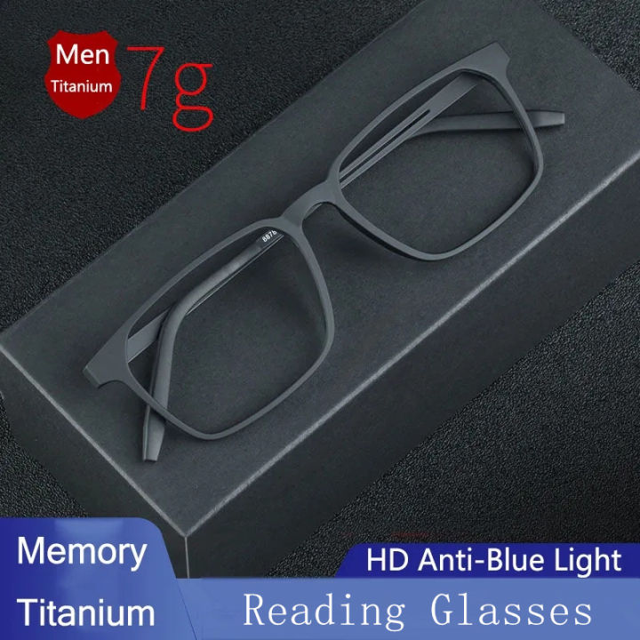 Oyki Titanium Reading Glasses Men Tr90 Anti Blue Light Computer Spectacles Square Frame 